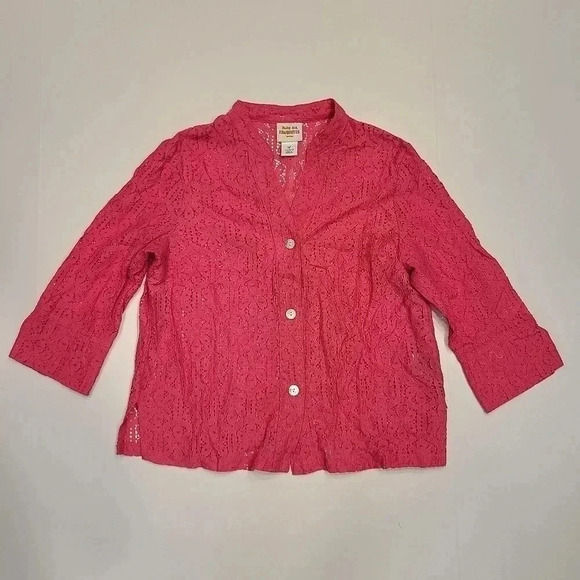 Eyelet Lace Tops Blouses Lot of 4 Ruby Rd. Petites White Hot Pink Turquoise 6 - Picture 2 of 16